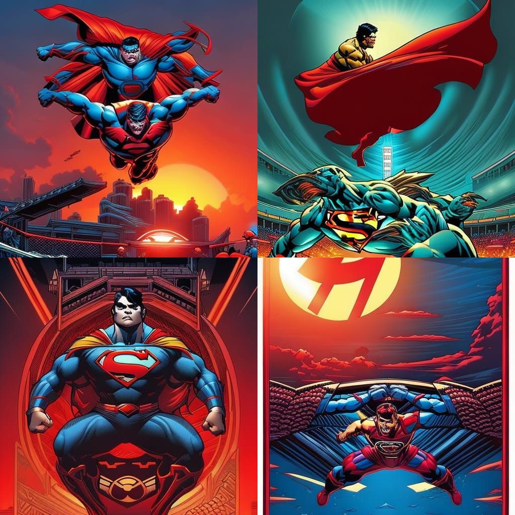 Superman as Sumo Wrestler in Comic Book Art