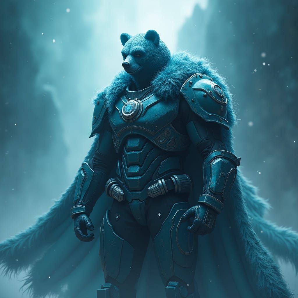 Midnight Blue Space Marine with Bear Mask and Fur Cape, in a...