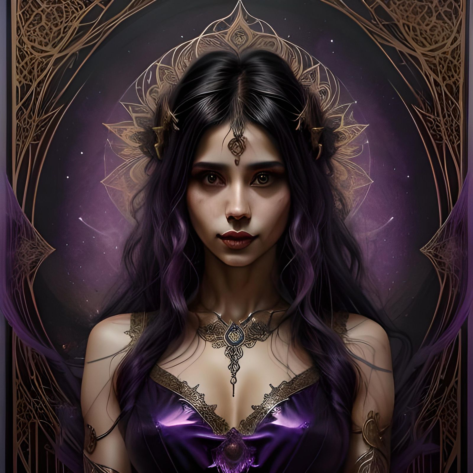 Heavenly Beauty in Amethyst and Gold, Inky Portrait