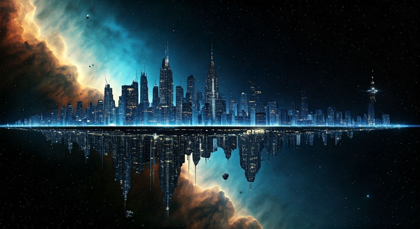 Giant Island City Approaches Carina Nebula in Deep Space