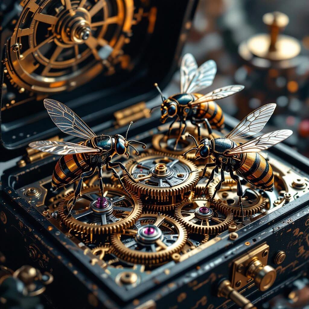 Clockwork Insects' Symphony Inside Vintage Music Box