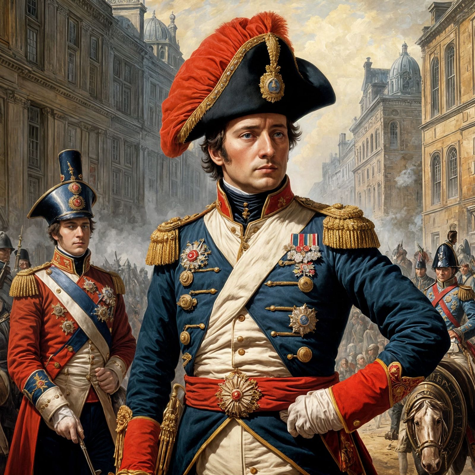 Napoleon and Imperial Guard at Waterloo in Vibrant Oil Paint...