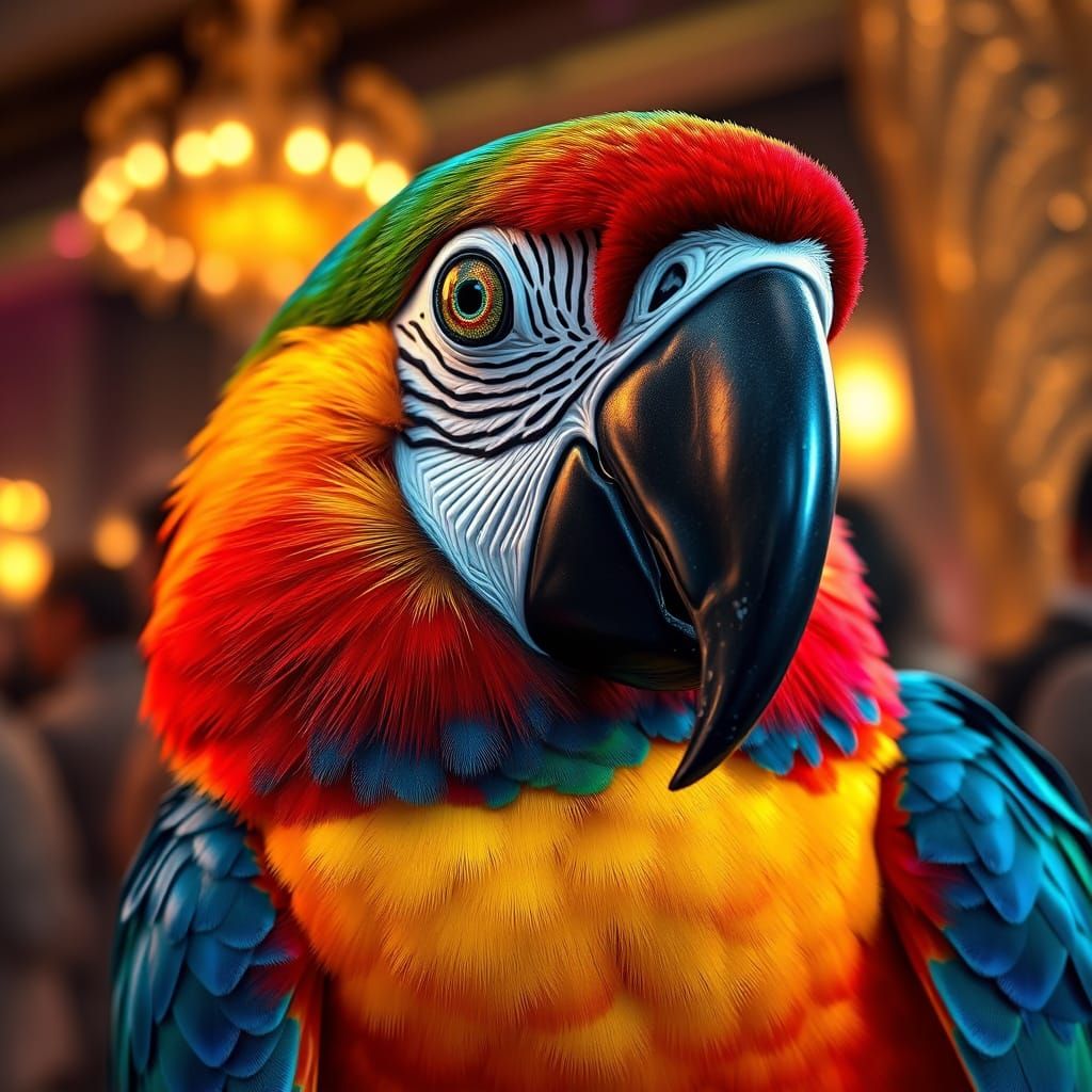 Macaw at NYC Party in Ultra-Realistic Detail