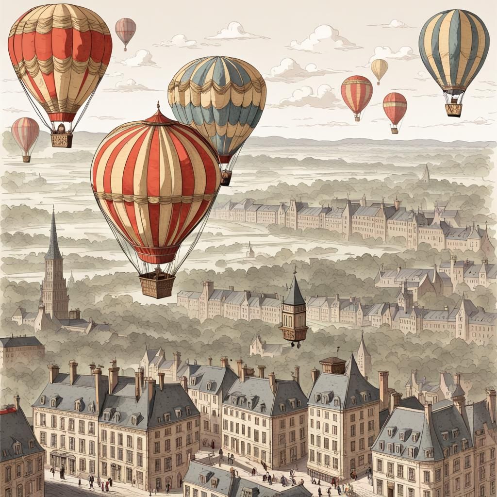 Hot Air Balloon in Ligne Claire Style