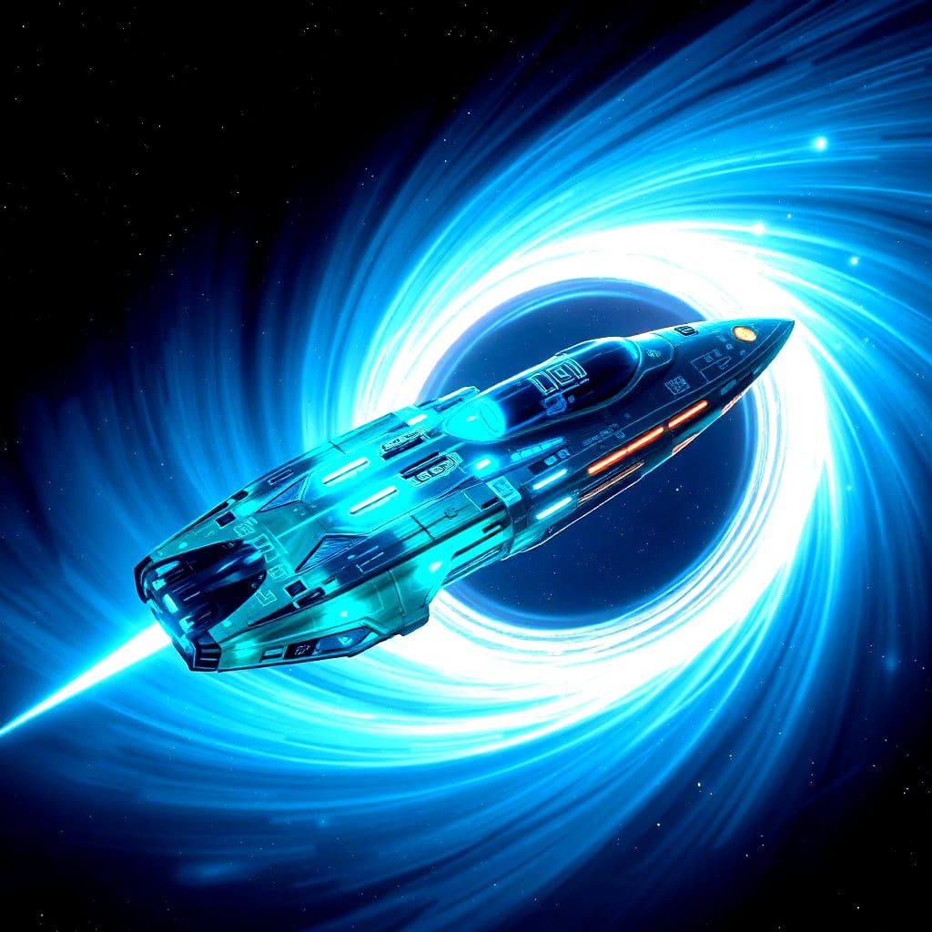 Glowing Spaceship Enters Cosmic Portal in a Futuristic Digit...