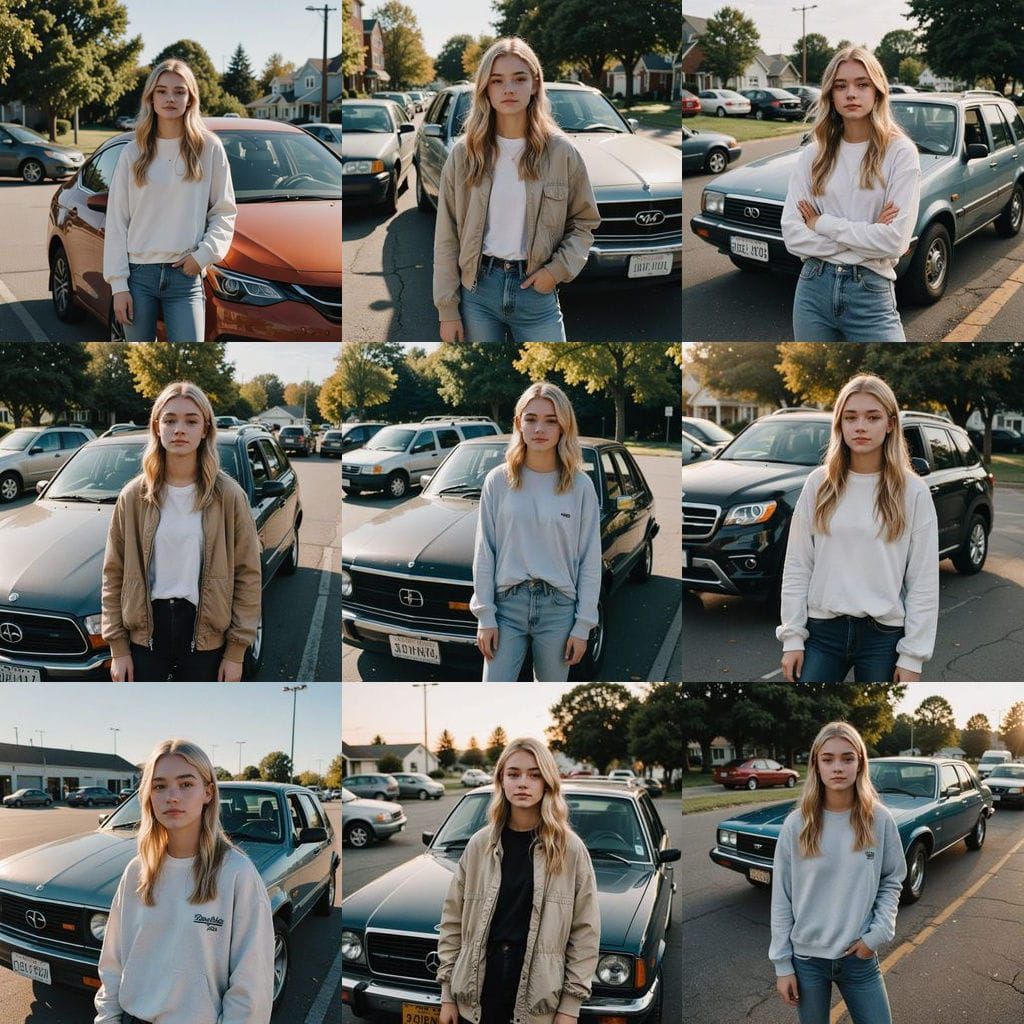 Blonde Teen Girl Next to a Car