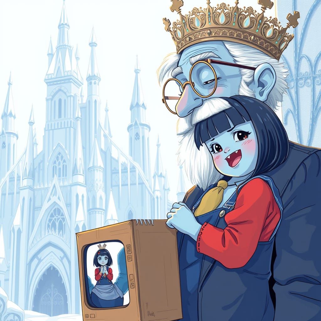 Elderly Ice King and Mischief Makers in Whimsical Winter Won...