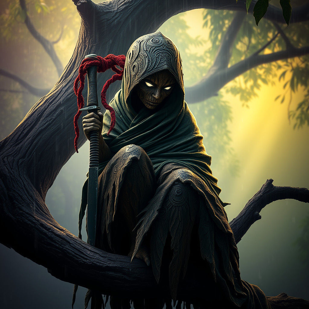 Wooden-Skinned Spirit in Emerald Rainforest