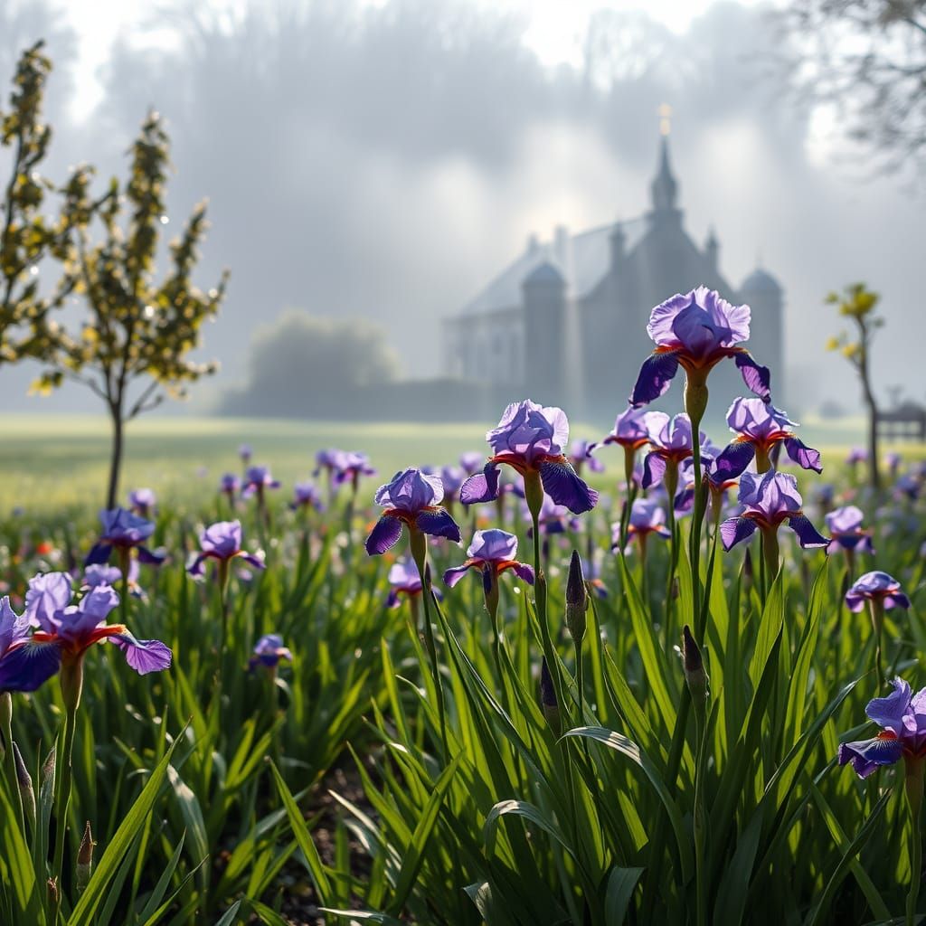 Serene Iris Garden in Impressionistic Style