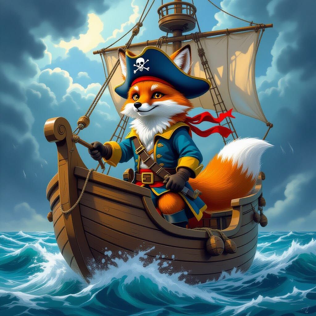 Pirate Fox Ship: Surrealist Digital Art
