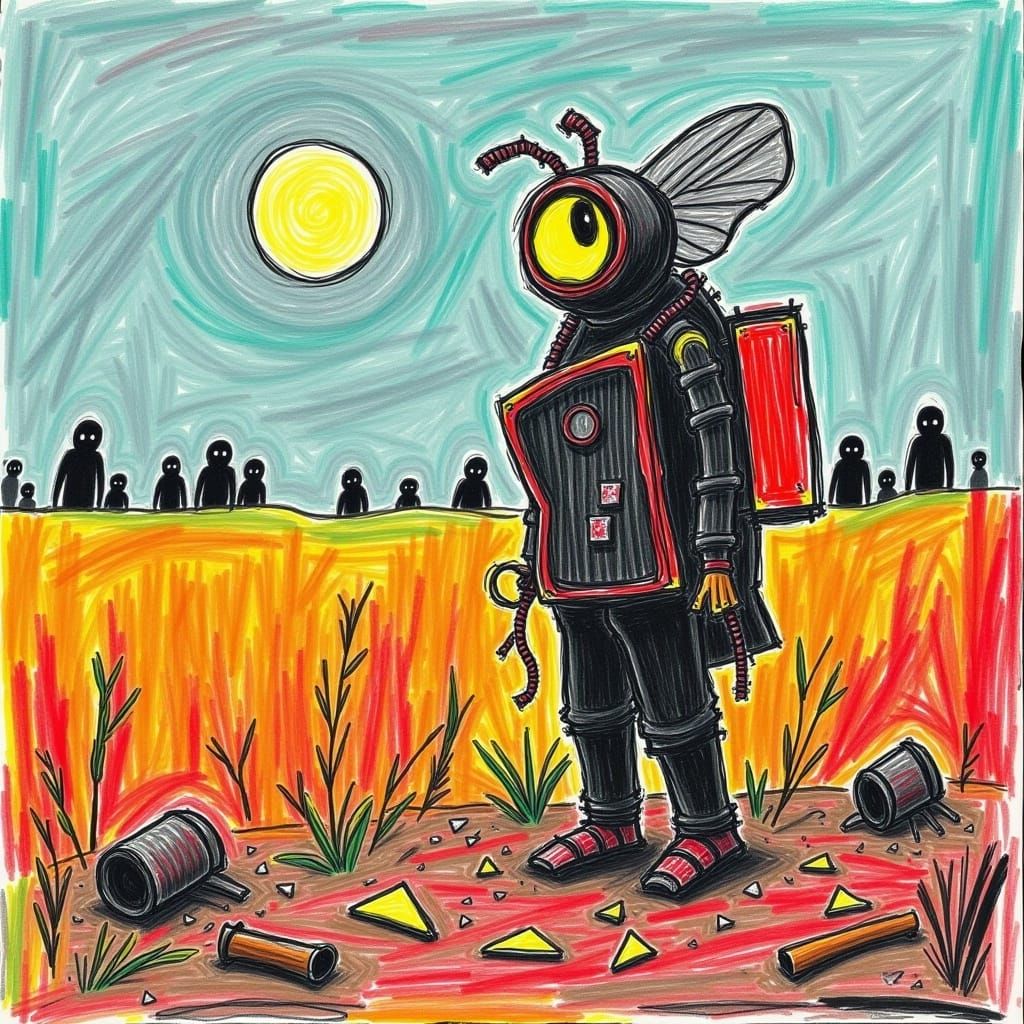 Chibi Bumblebee Explorer in Flower Field Painting