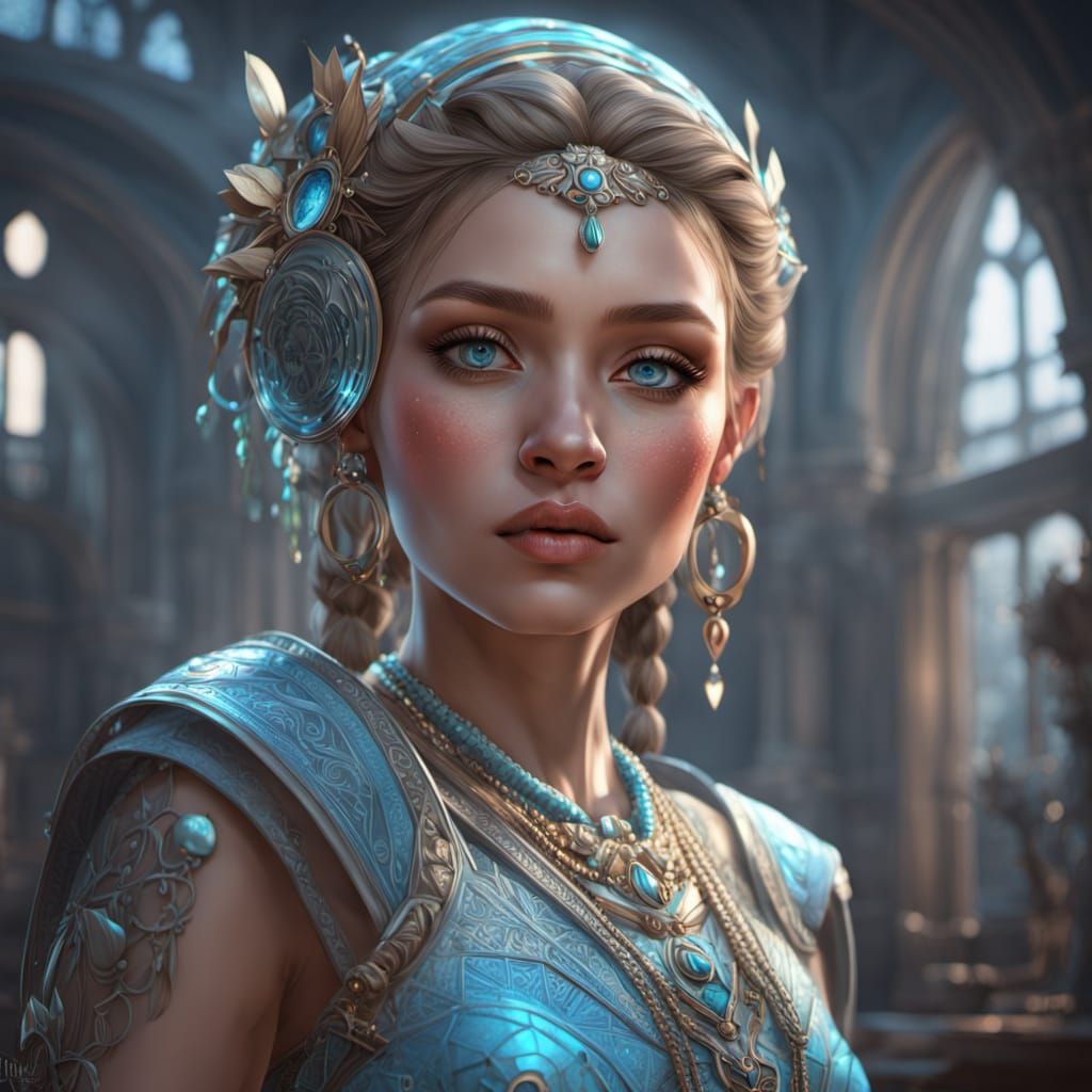 Hyperrealistic Eurasian Girl Portrait with Futuristic Jewelr...