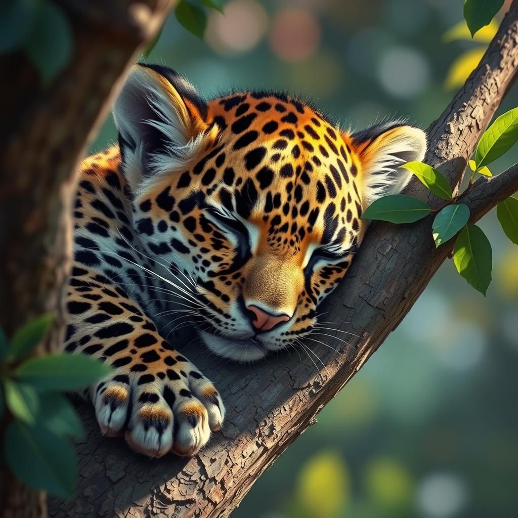 Adorable Baby Leopard Sleeping: Hyperrealistic Splash Art