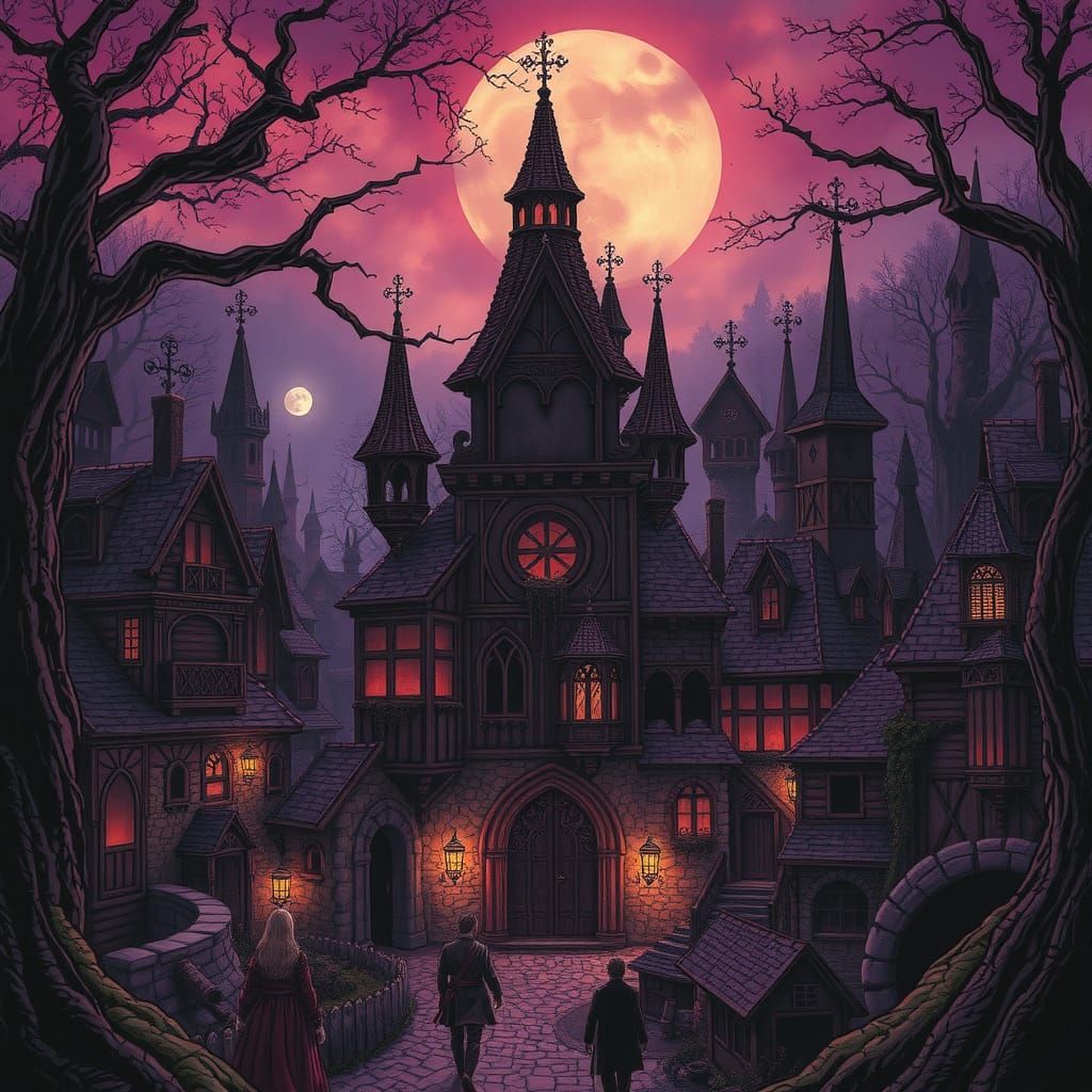 Medieval Fairy Town Art, Inspired by Rackham