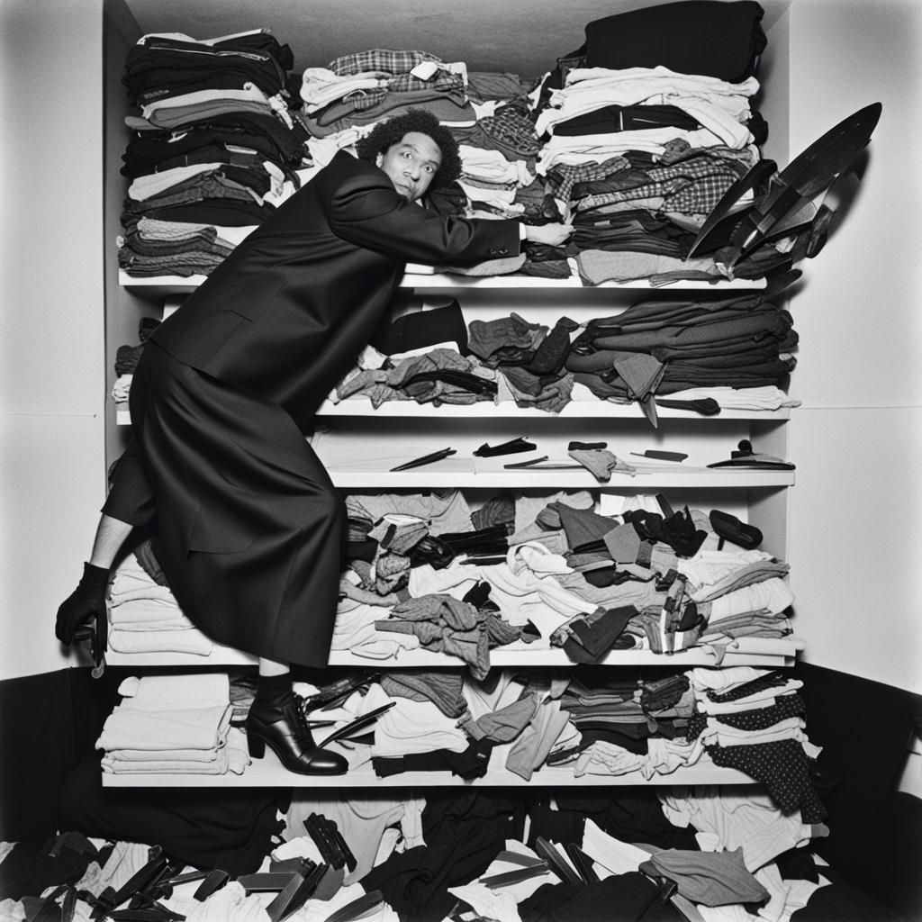 Monochrome Photo of Person Disguised as Clothes