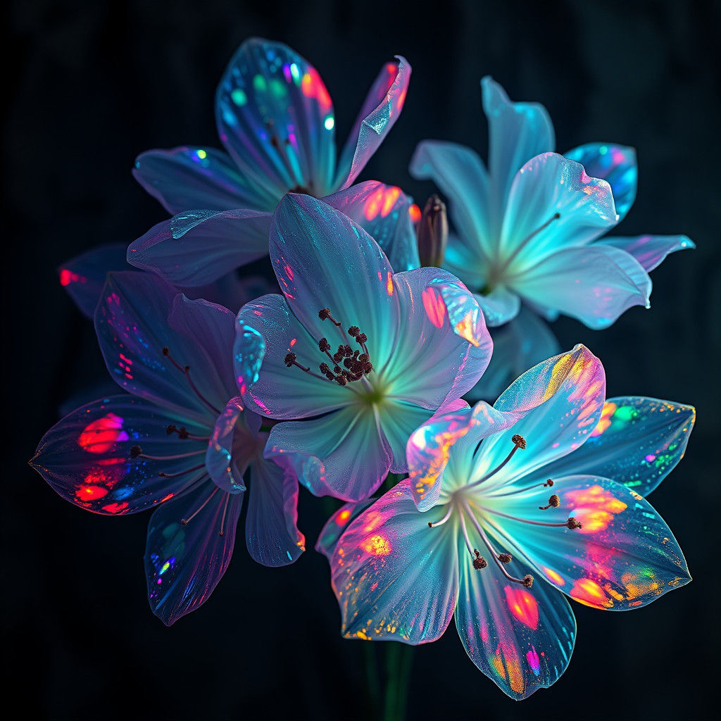 Holographic Flowers in Dark Sci-Fi Style