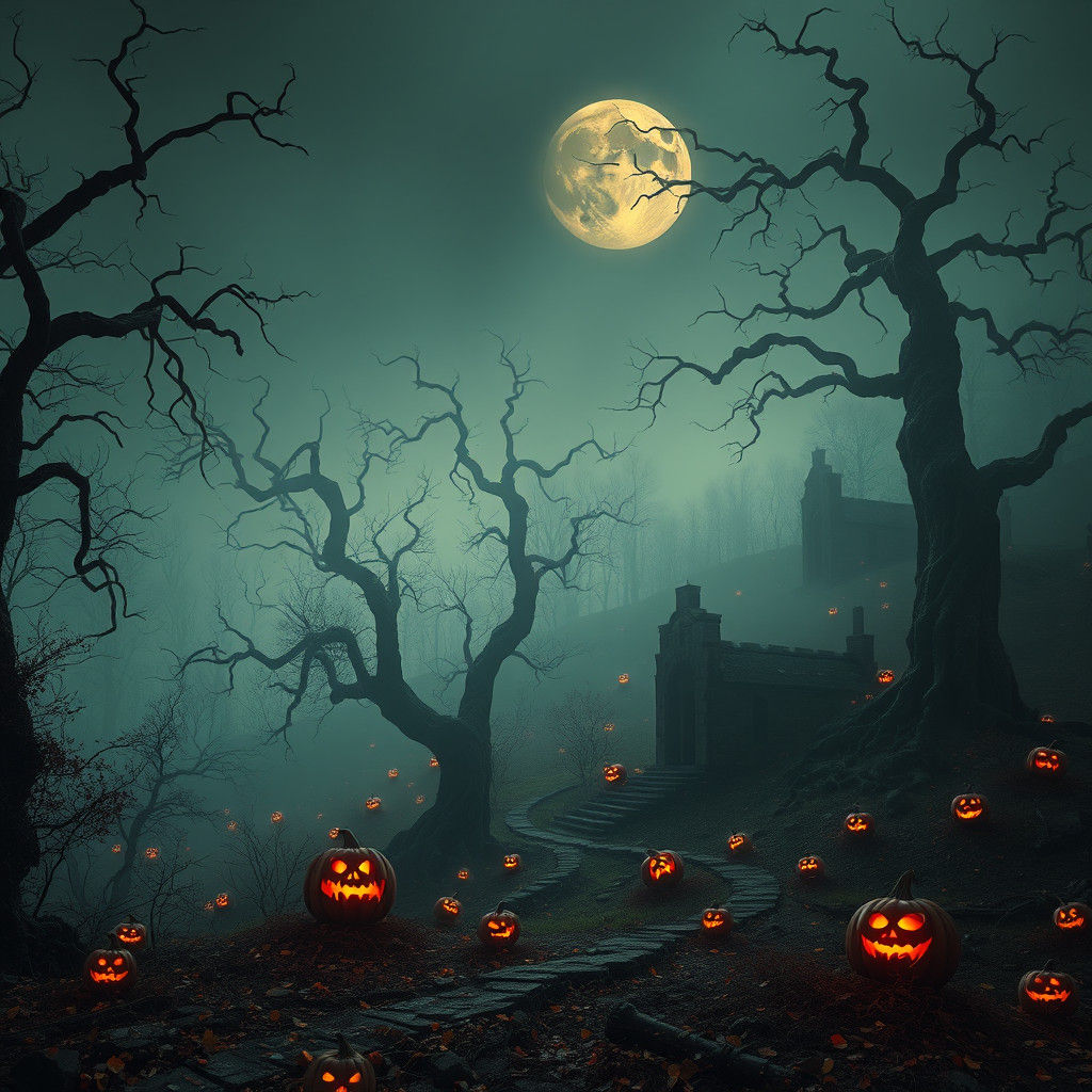 Eerie Autumnal Landscape in Dark Surrealist Style