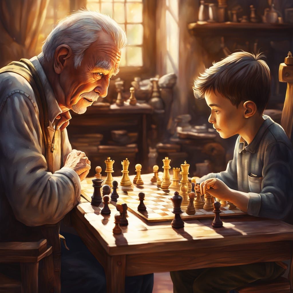 Surreal Chess Match in Warm Light