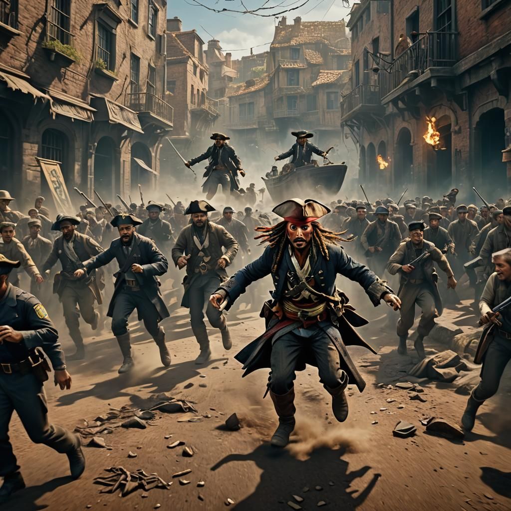 Captain Jack Sparrow Evading Capture in Detailed Matte Paint...