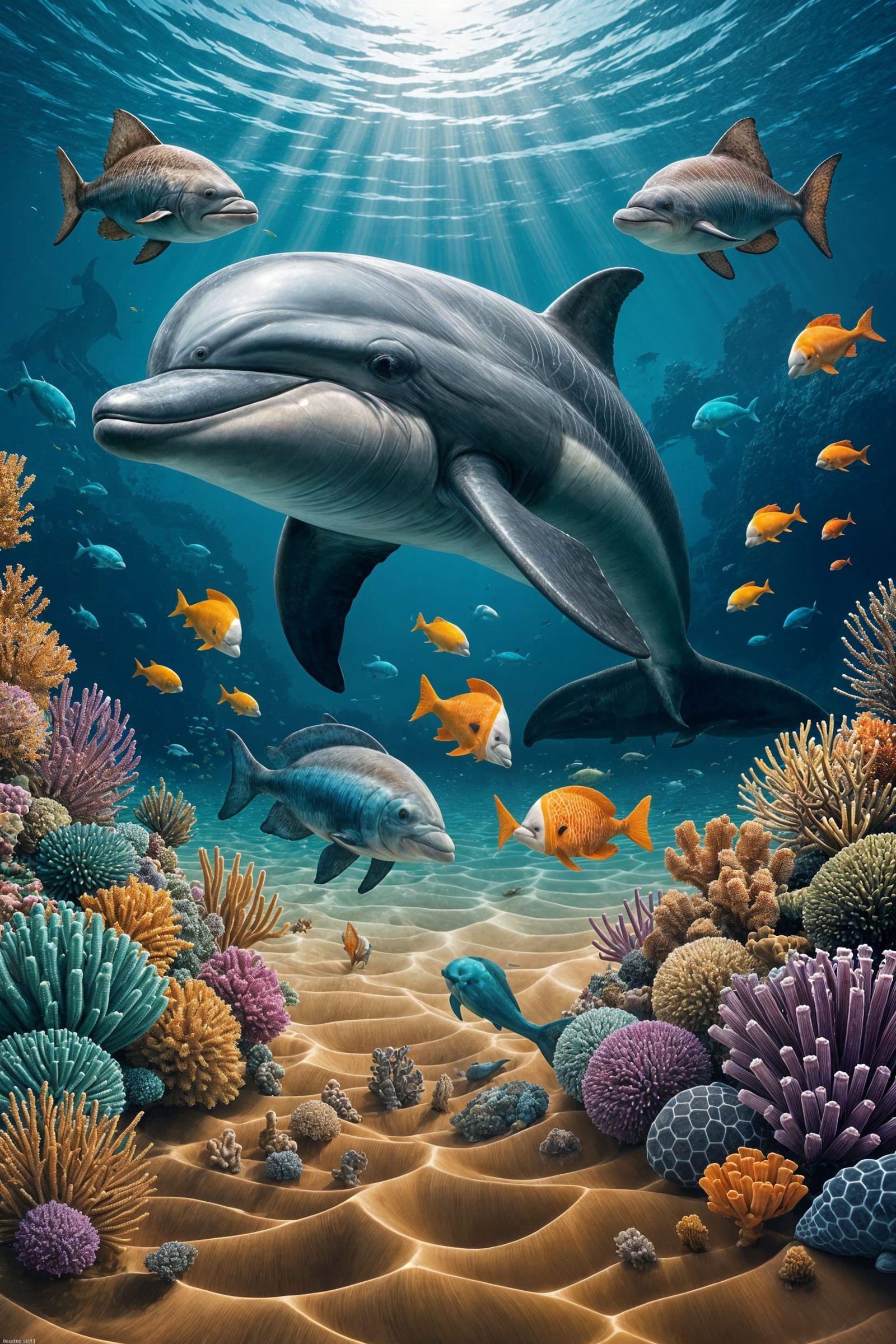 Dolphin Leaps Through Vibrant Coral Reef Habitat