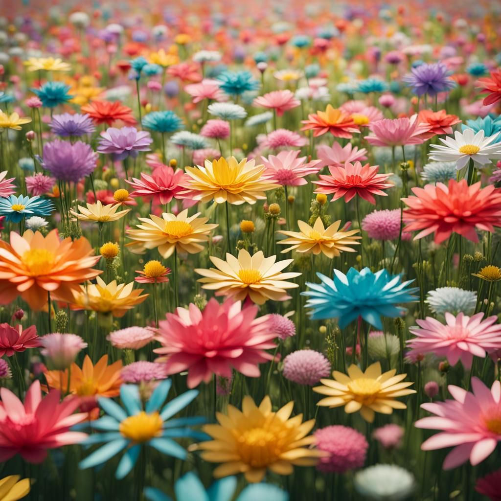 Close-Up Meadow with Origami Paper Flowers