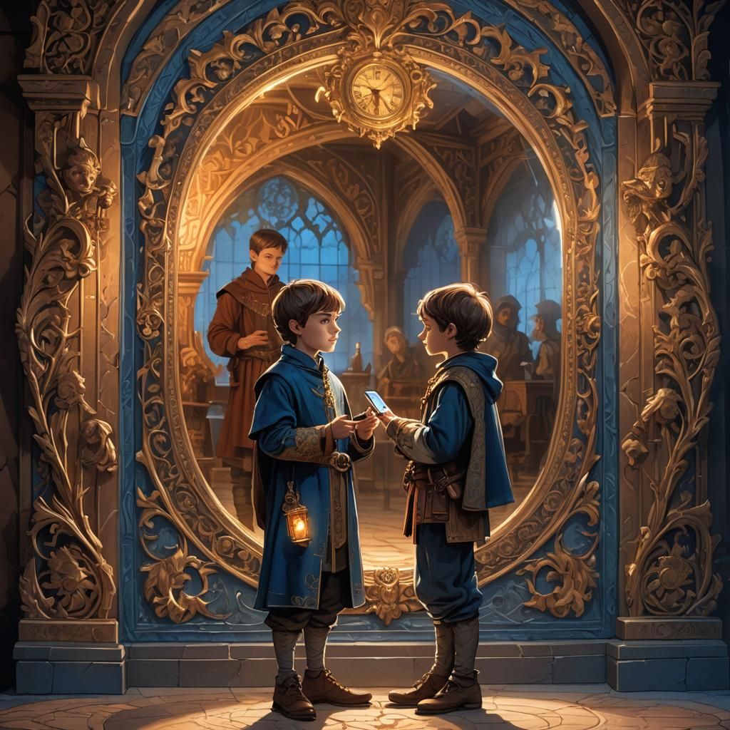 Medieval Boy, Modern Reflection: Digital Concept Art
