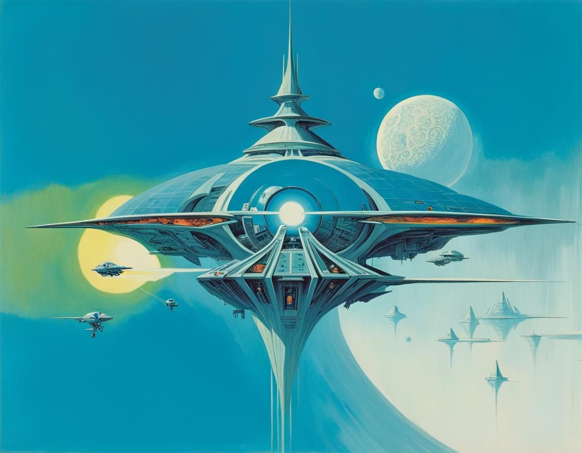 Retro Sci-Fi Space Station Illustration