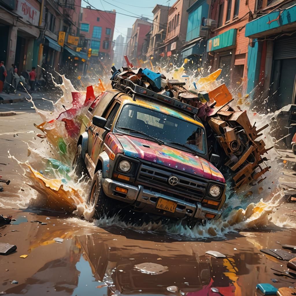 Hyperrealistic Vehicle Survives: Splash Art Concept