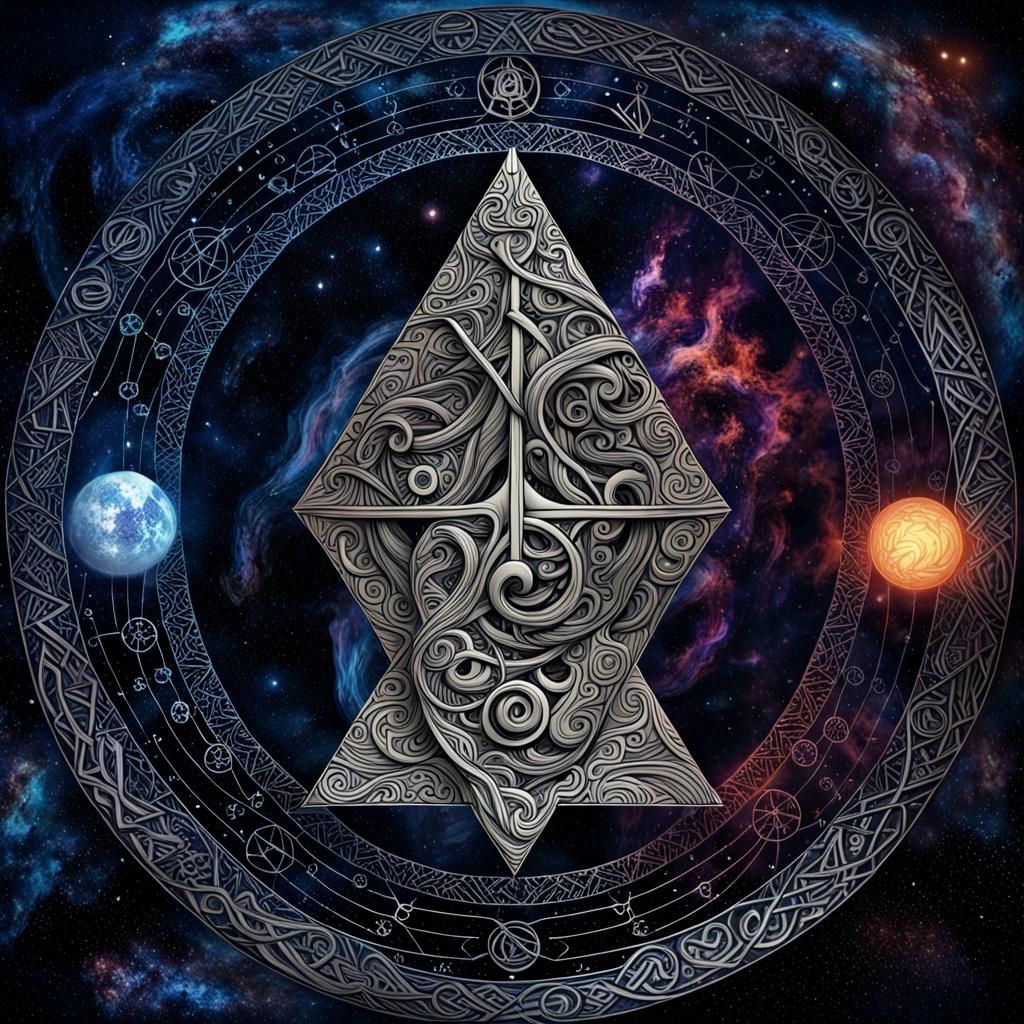 Nordic Runes and Cosmic Symbols in Ink Art