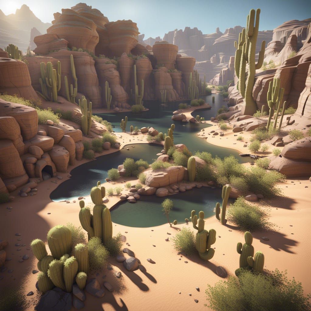 Desert Canyon Landscape with Cliff Dwellings in 3D