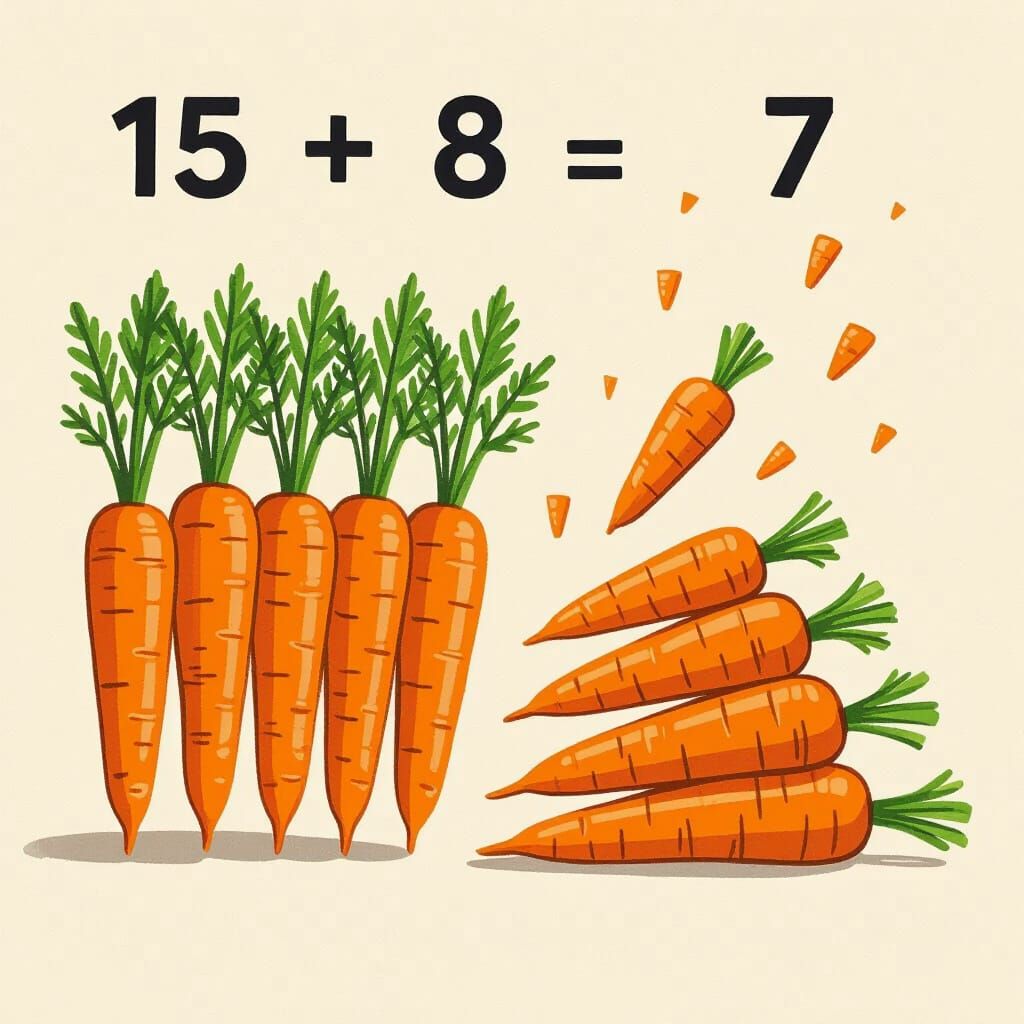 Carrot Subtraction Illustration: 15 Minus 7 Equals 8