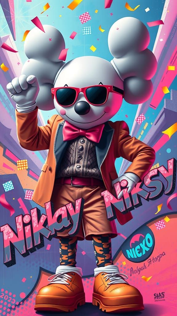 Triumphant Nikko in Vibrant Attire, Surrounded by Confetti a...