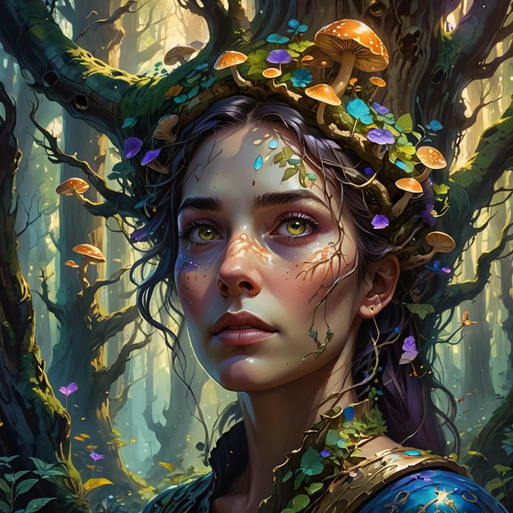 Mystical Forest Woman Portrait in Fantasy Art