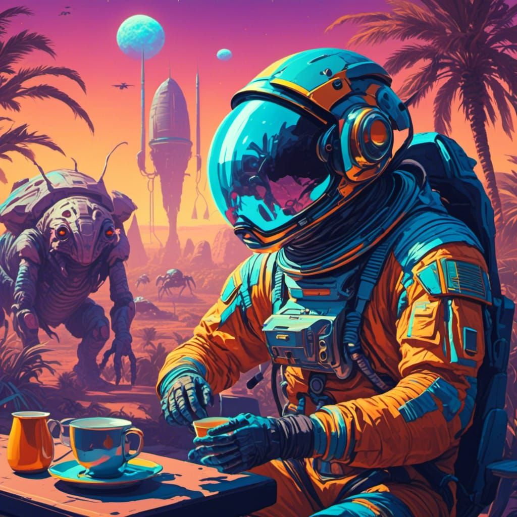 Astronaut's Tea Party with Bug Aliens: Egyptian Synthwave