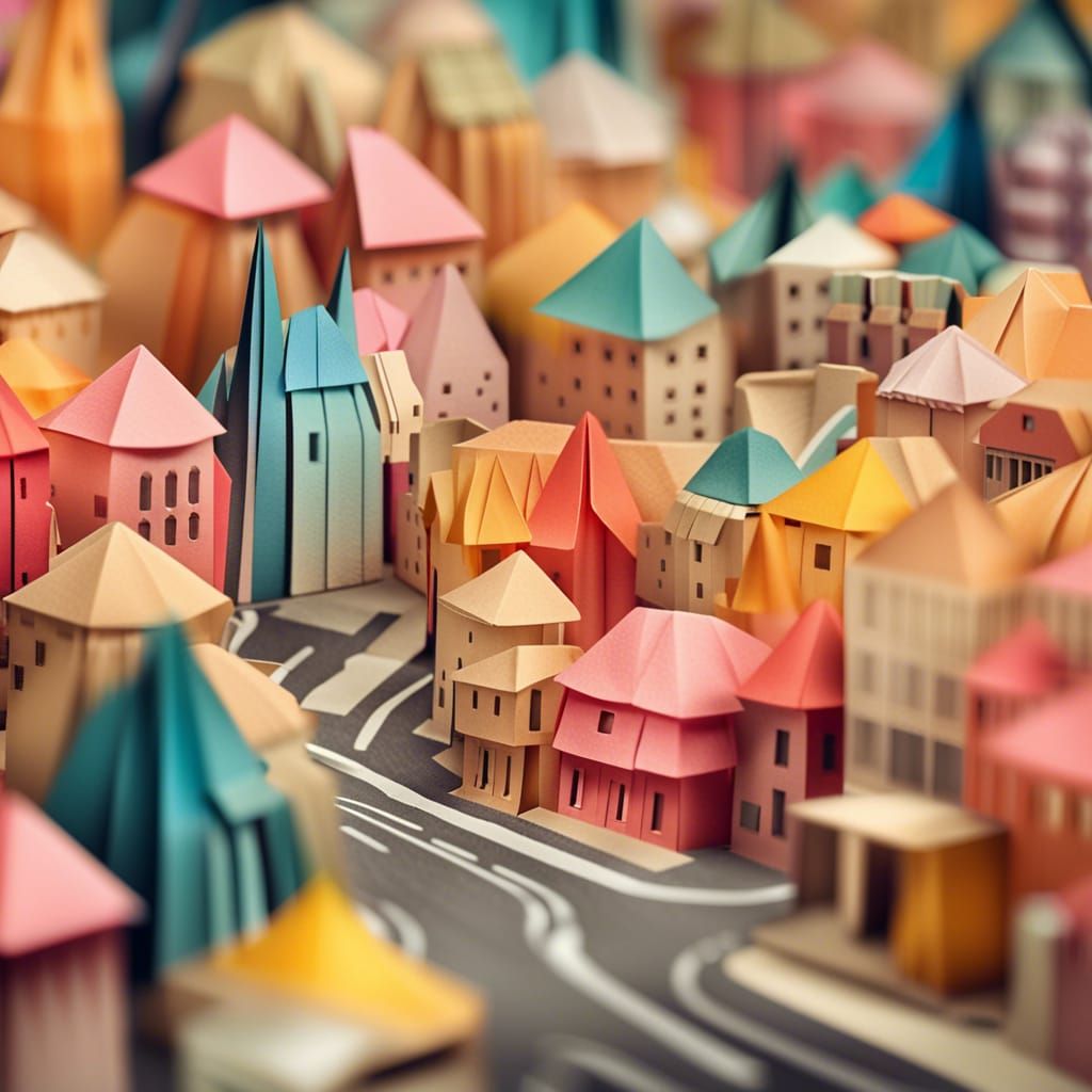 Origami City Papercraft in Soft Focus