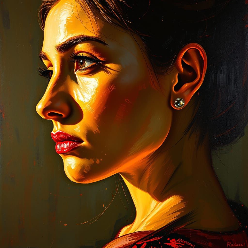 Woman Portrait in Textured Impasto Oil Style