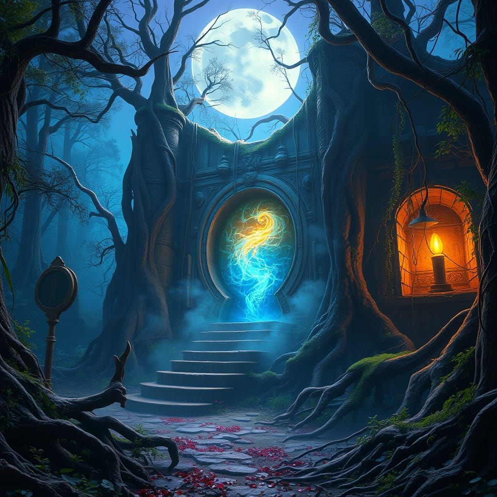 Ethereal Portal in Moonlit, Ancient Ruins