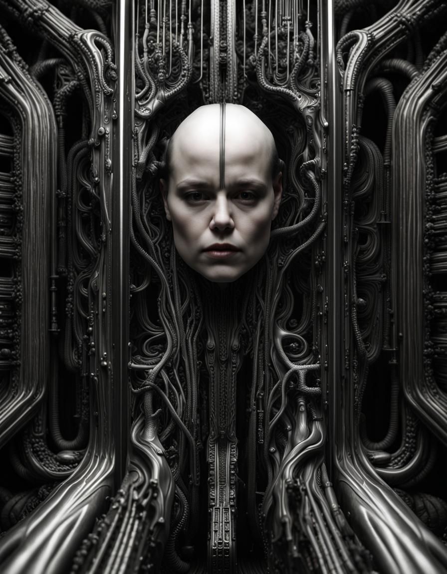 Dark Sci-Fi Portrait in Giger Style