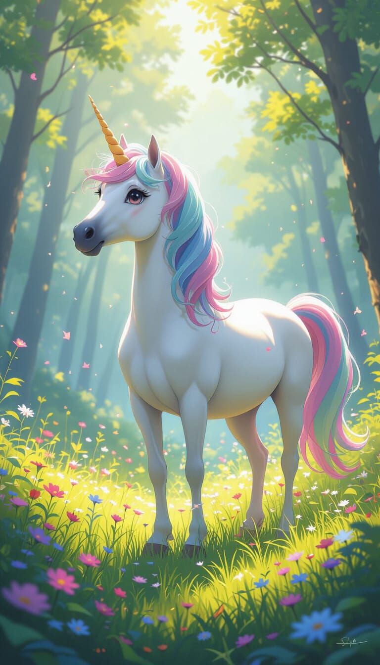 Rainbow Unicorn in Anime Key Visual Style