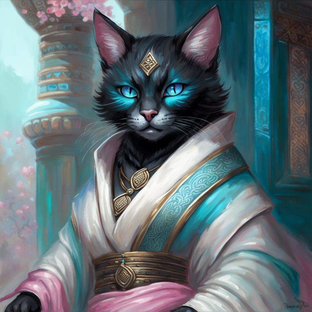 Ethereal Tabaxi Monk in Fantasy Landscape