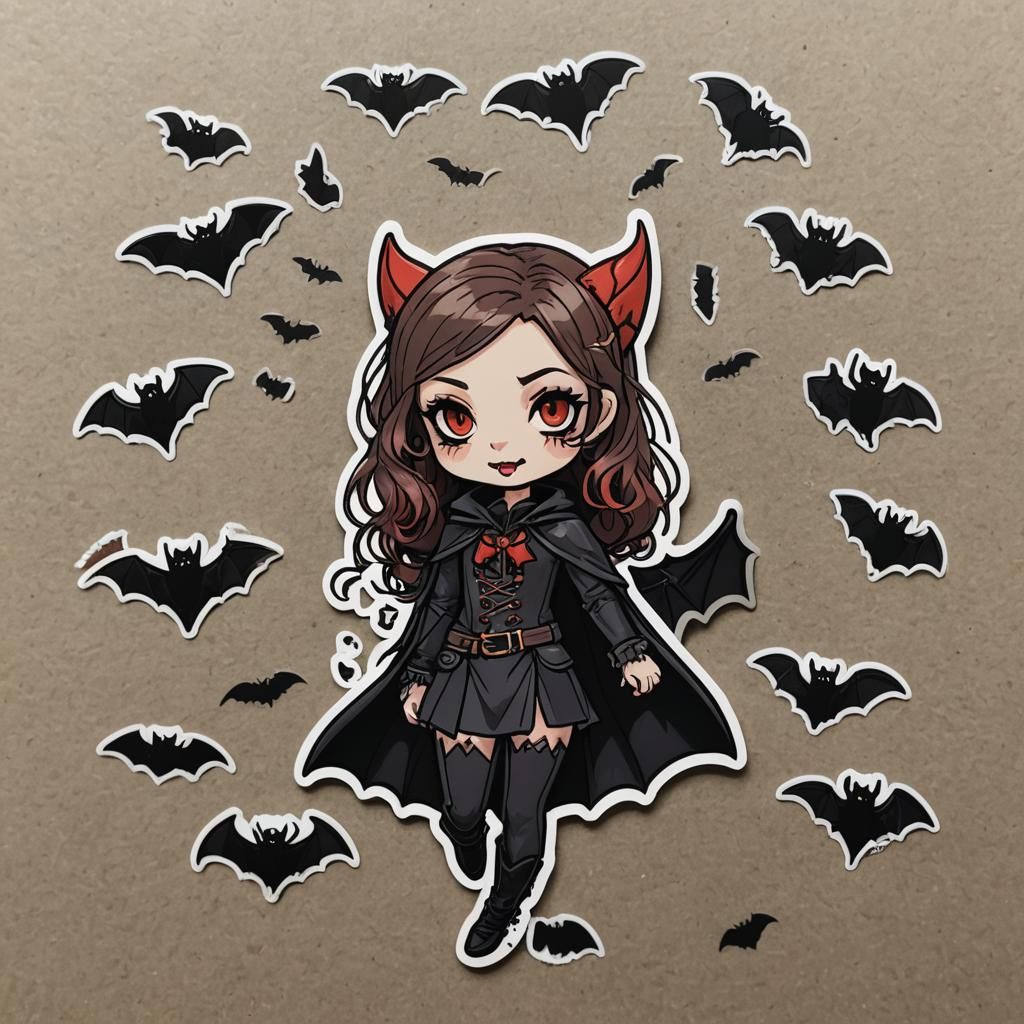 Bat Girl Vampire Sticker Sheet Design