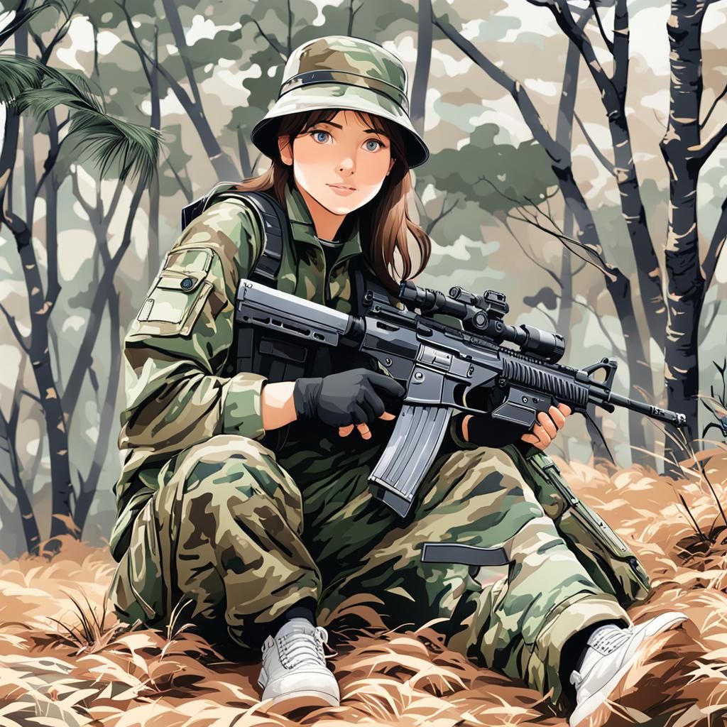 Camouflage Fashion: A Woman in Army Style