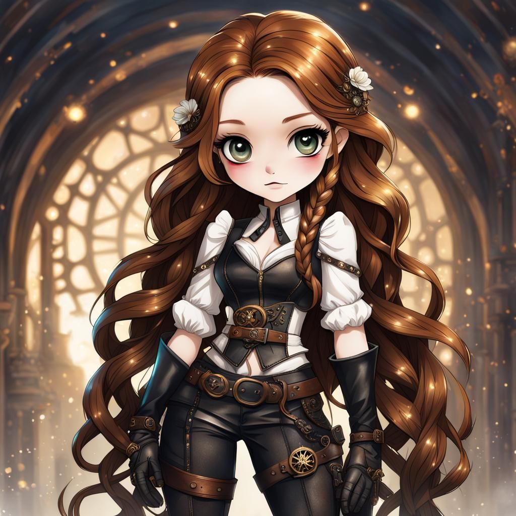 Steampunk Auburn Beauty in Industrial Setting