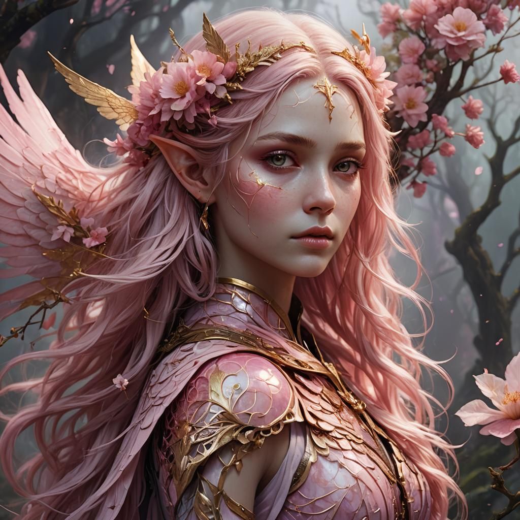 Ethereal Elf with Marble Skin and Gold Accents