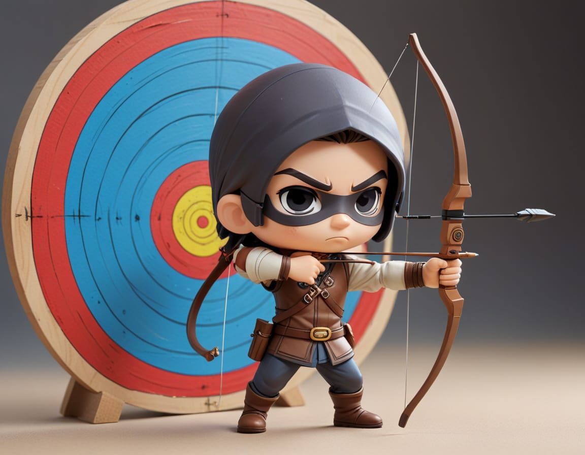 Chibi Archer's Misdirected Shot in a Comical Cartoon Scene