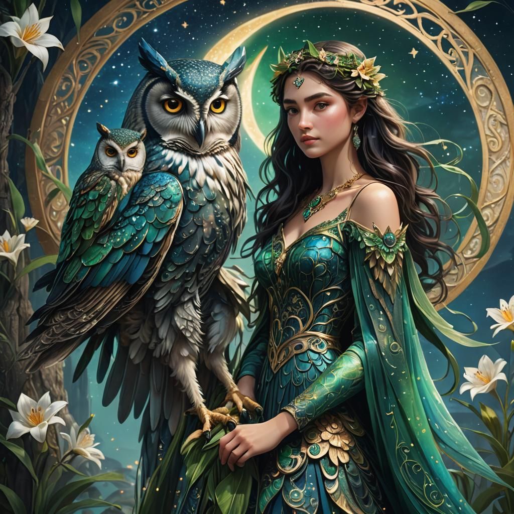 Enchanting Owl and Girl Fantasy Art