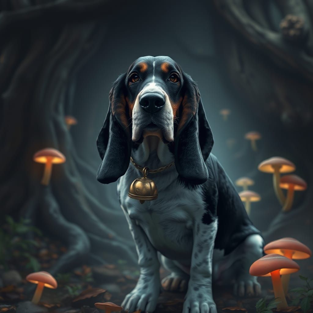 Basset Hound in Mystical Glowing Forest
