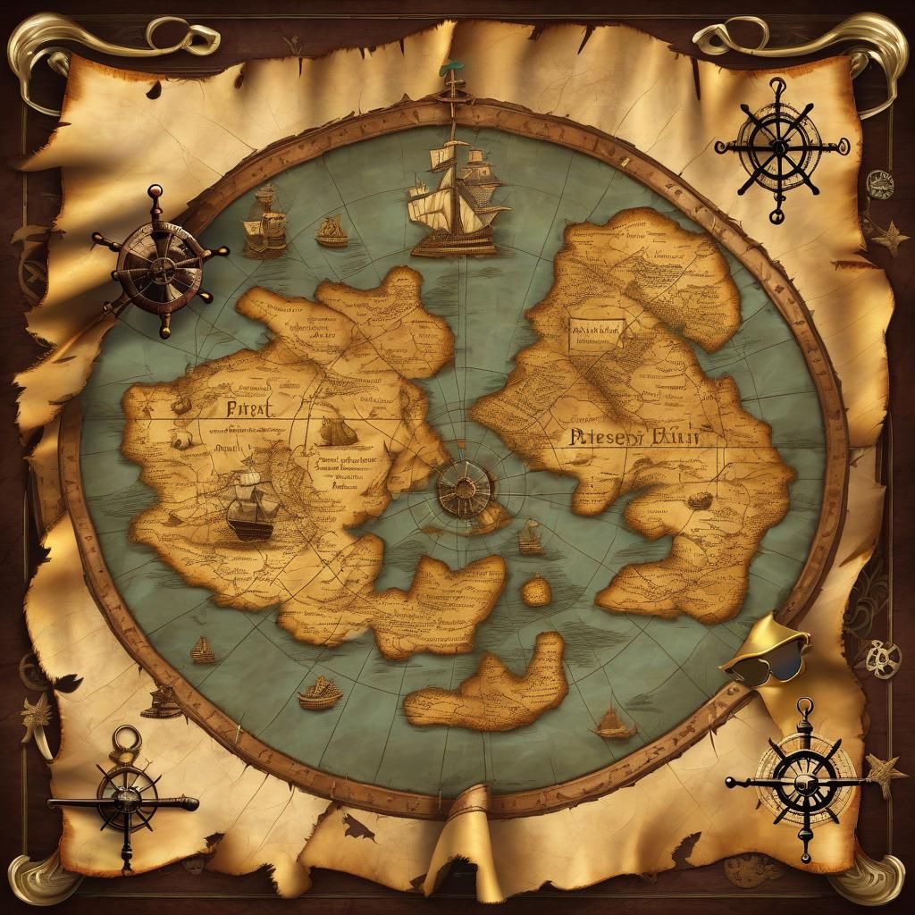 Antique Pirate Treasure Map on Animal Skin