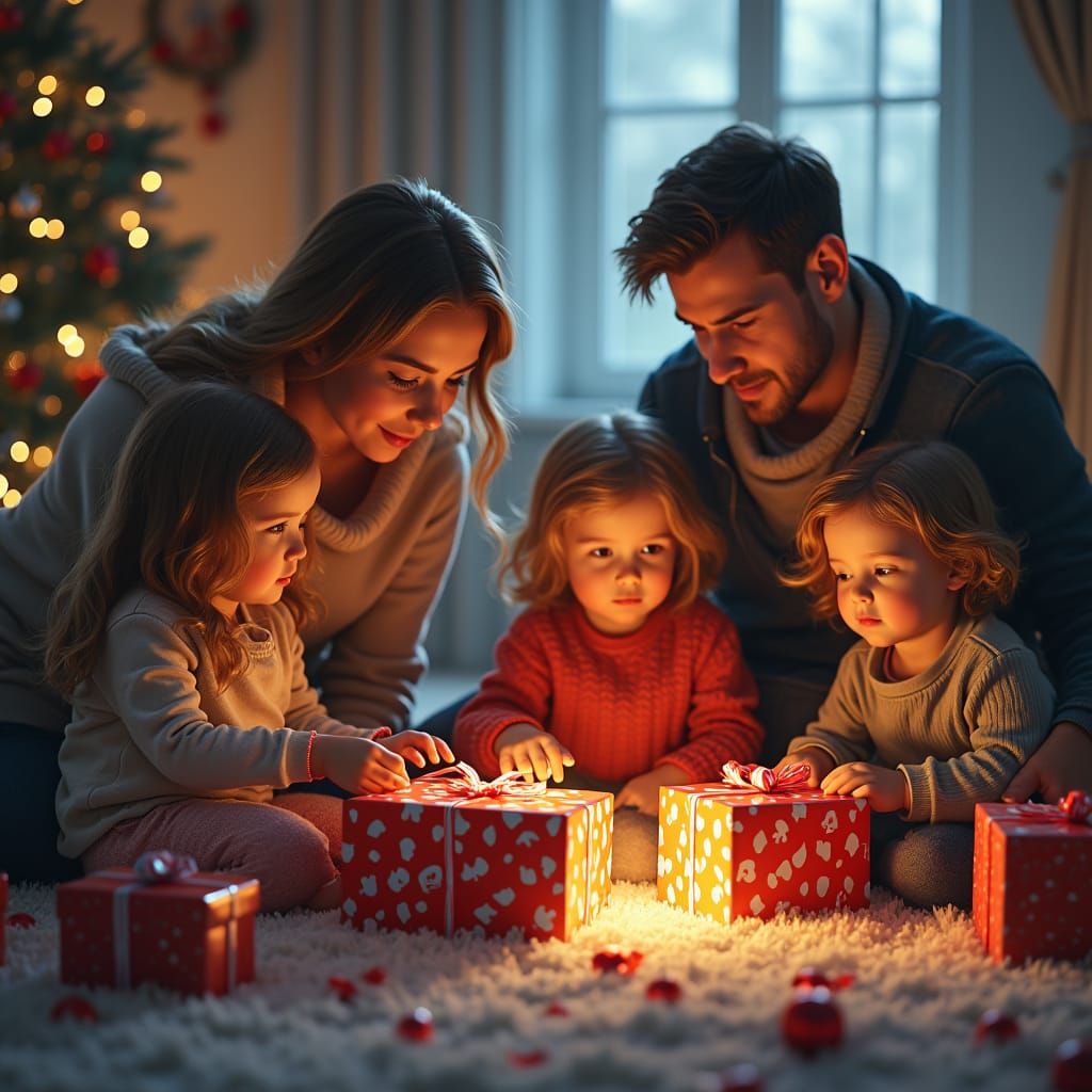 Christmas Morning Family Scene in Detailed Matte Painting