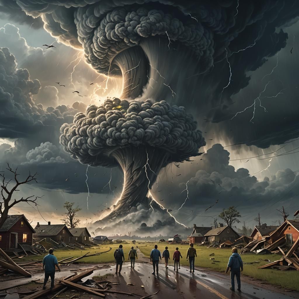 Fantasy Tornado Devastation in a Cinematic Style